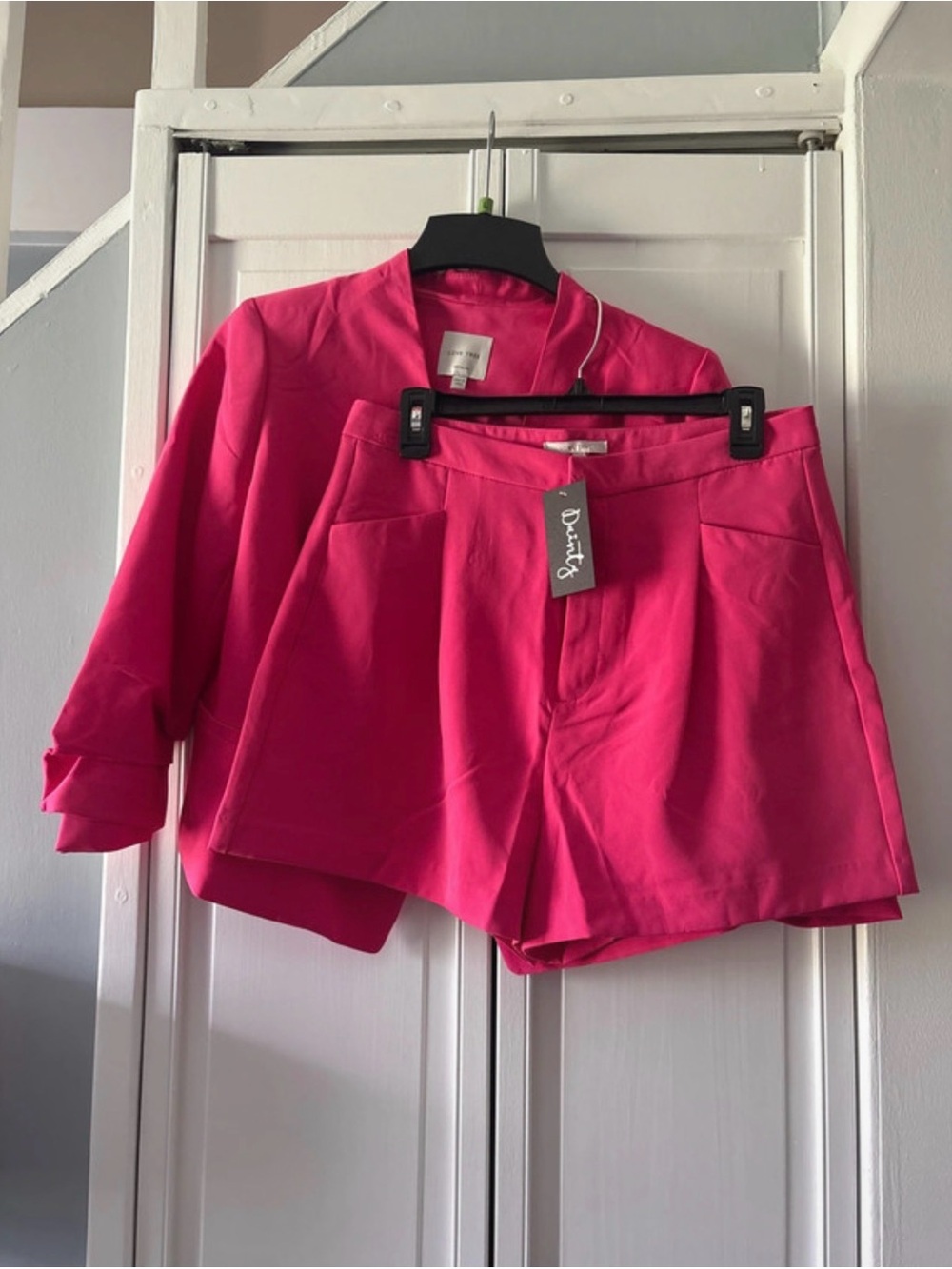 Pink Tailored Shorts - Women's Dress Shorts and Blazer Set